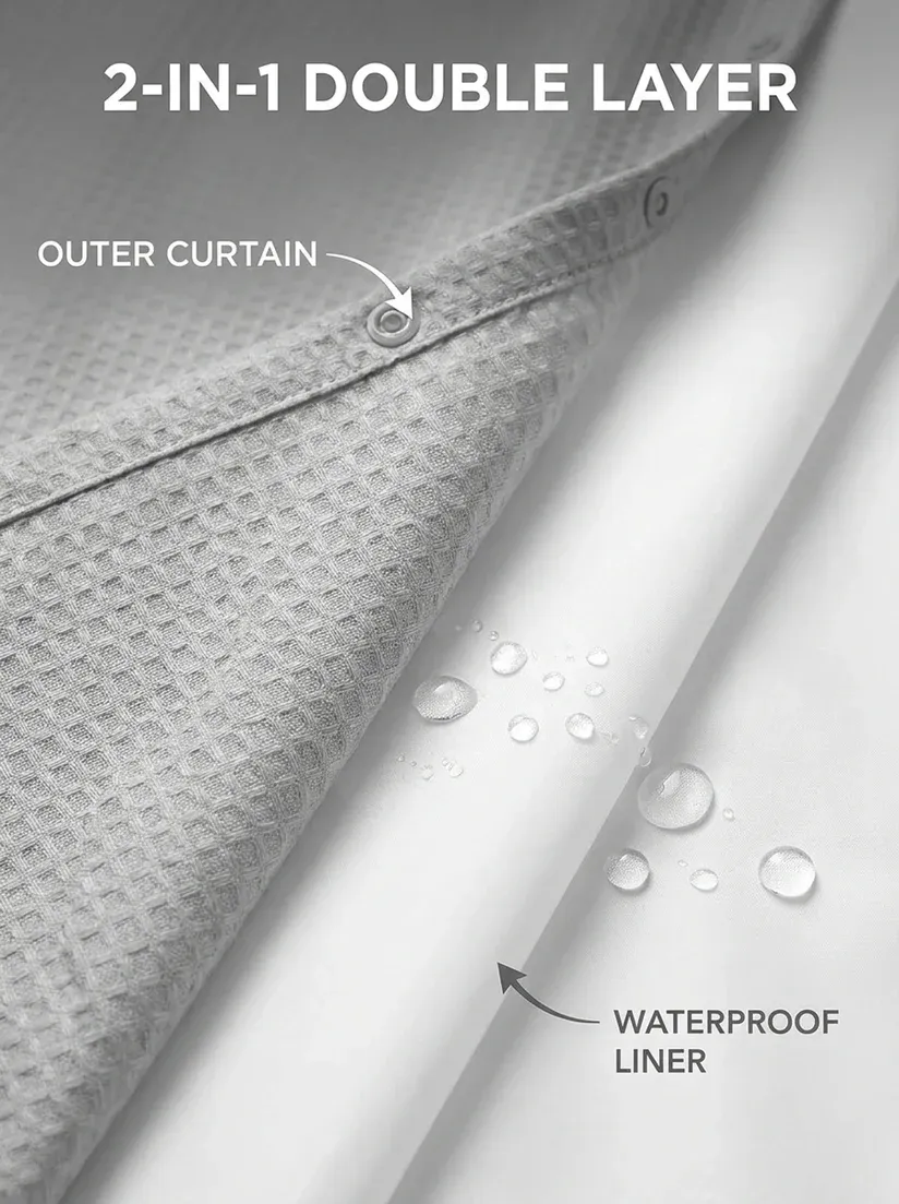 🔥🚿Waterproof and mildew-resistant No Hook Shower Curtain with Snap in Liner