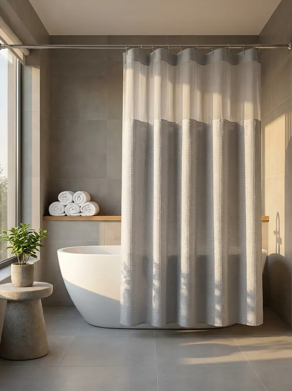 🔥🚿Waterproof and mildew-resistant No Hook Shower Curtain with Snap in Liner