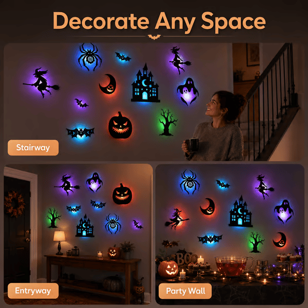 🎃 Halloween LED Silhouette Wall Light Stickers – Spooky Glow Made Easy! 👻✨