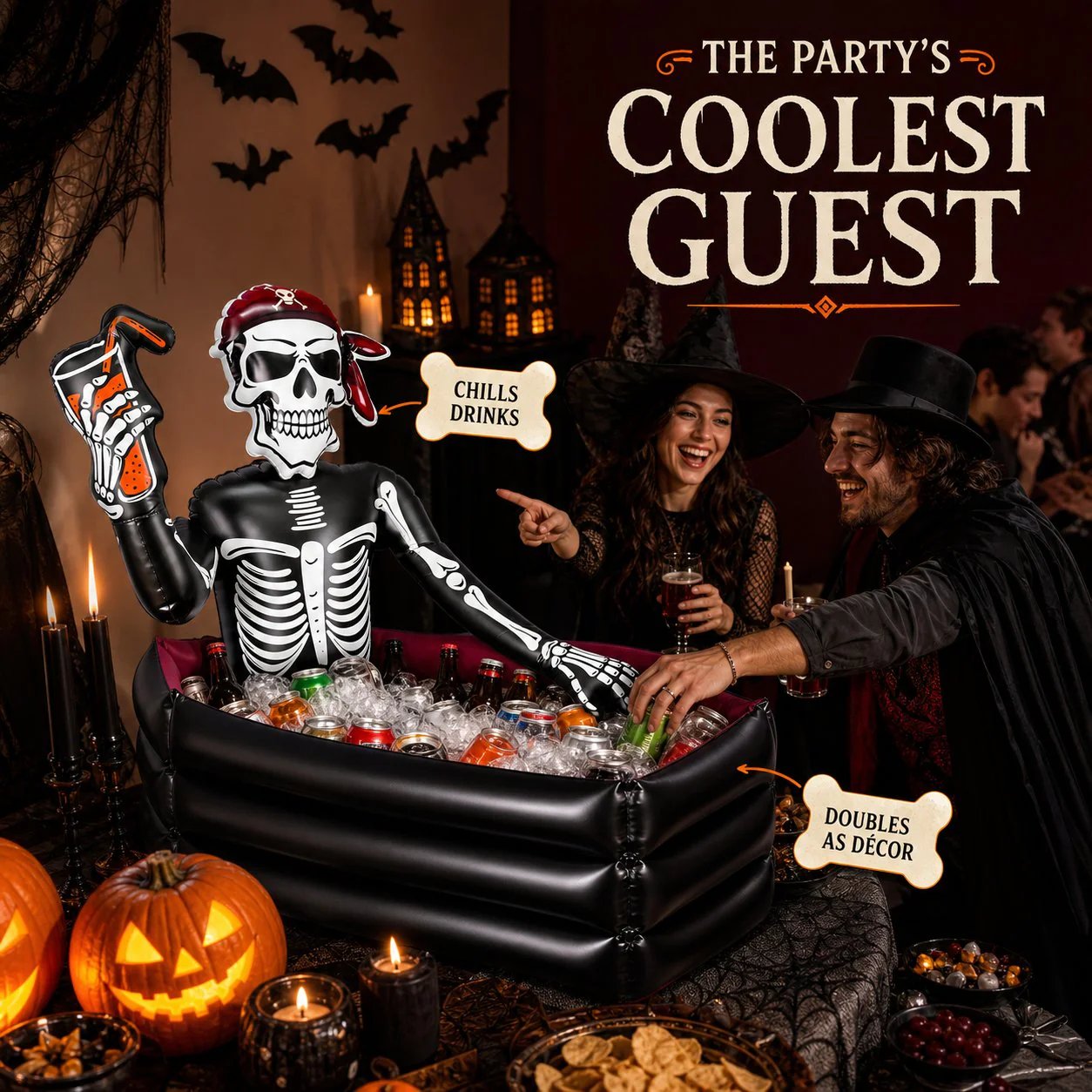 ☠️💀40-Gallon Inflatable Pirate Skeleton Cooler for Halloween