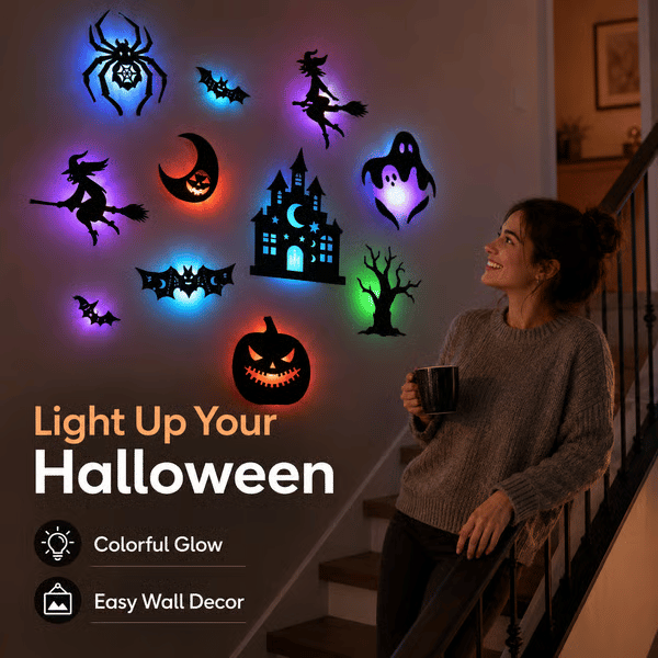 🎃 Halloween LED Silhouette Wall Light Stickers – Spooky Glow Made Easy! 👻✨