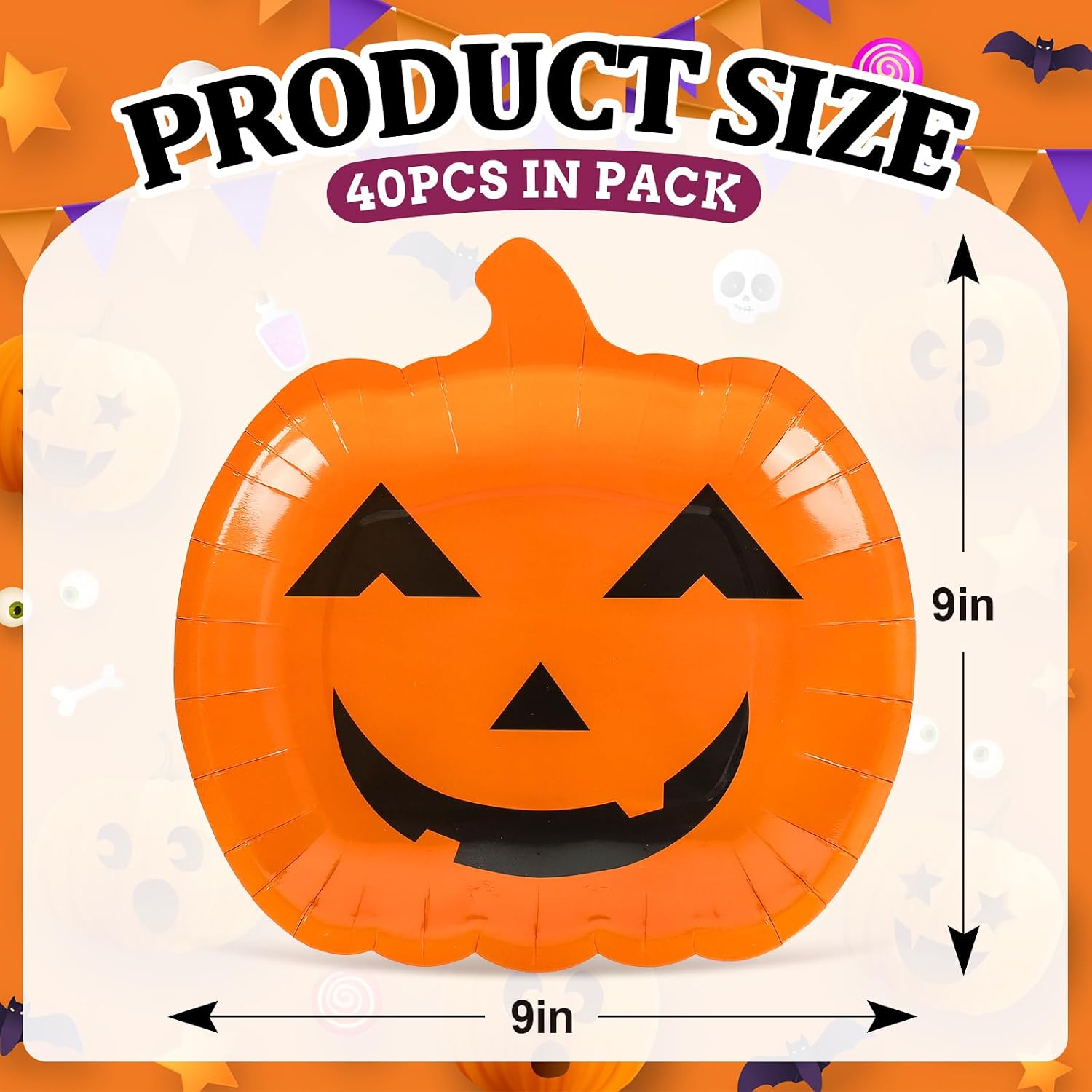 40Pcs Halloween Paper Plates Orange Pumpkin Face Disposable Plates 9 Inch Grimace Pumpkin Decorative Plate for Halloween Birthday Holiday Table Decor Party Supplies