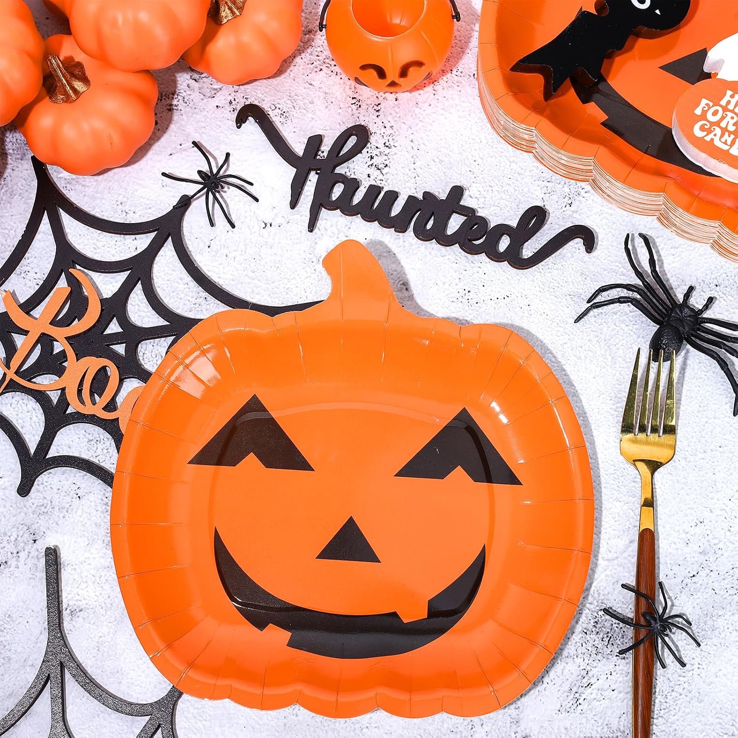 40Pcs Halloween Paper Plates Orange Pumpkin Face Disposable Plates 9 Inch Grimace Pumpkin Decorative Plate for Halloween Birthday Holiday Table Decor Party Supplies