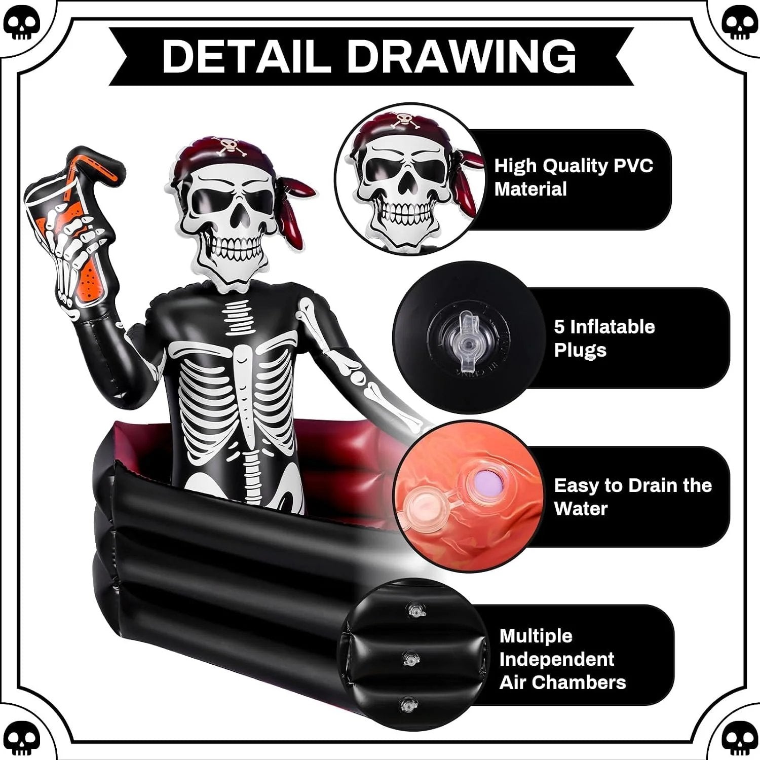 ☠️💀40-Gallon Inflatable Pirate Skeleton Cooler for Halloween