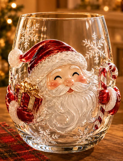 🎄✨ 3D Christmas Glass Art Cup | Luxury Raised Holiday Glassware for Drinks, Decor & Christmas Gifts 🎁