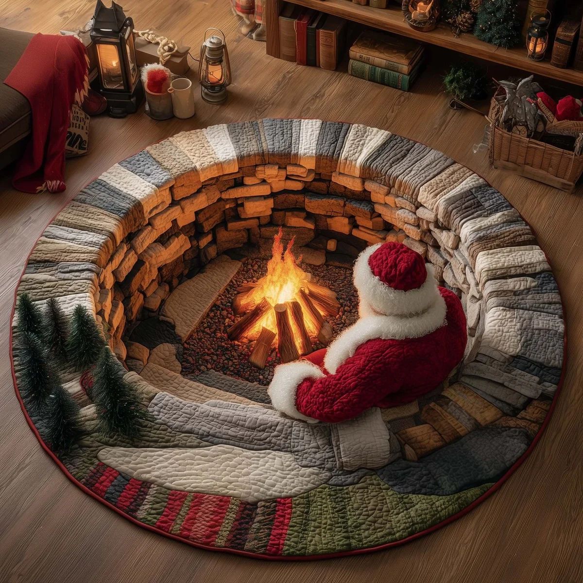 🎄3D Optical Illusion Vortex Quilted Round Christmas Rug