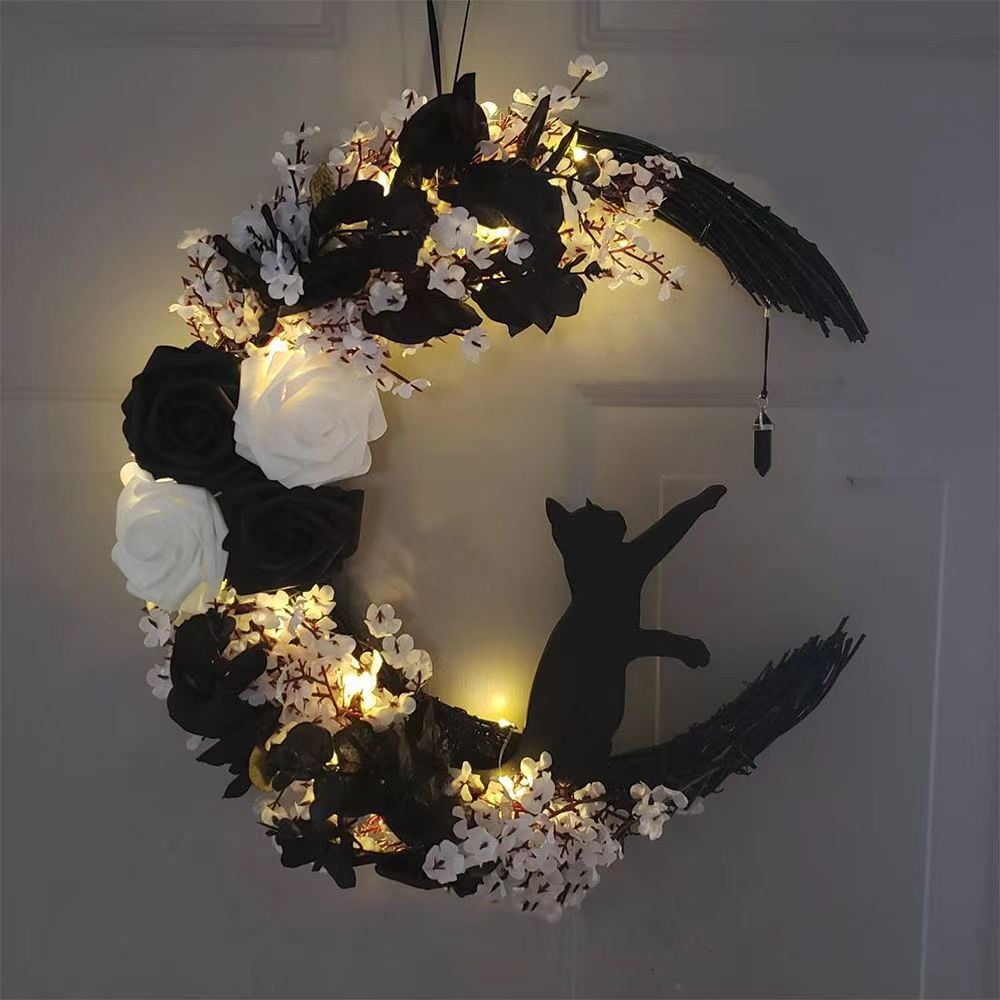 🔥Last Day 50% OFF - 🐈‍⬛🌙Handmade Halloween Cat Wreath(📦Buy 3 Free Shipping)