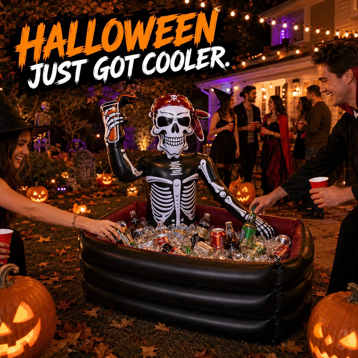 ☠️💀40-Gallon Inflatable Pirate Skeleton Cooler for Halloween