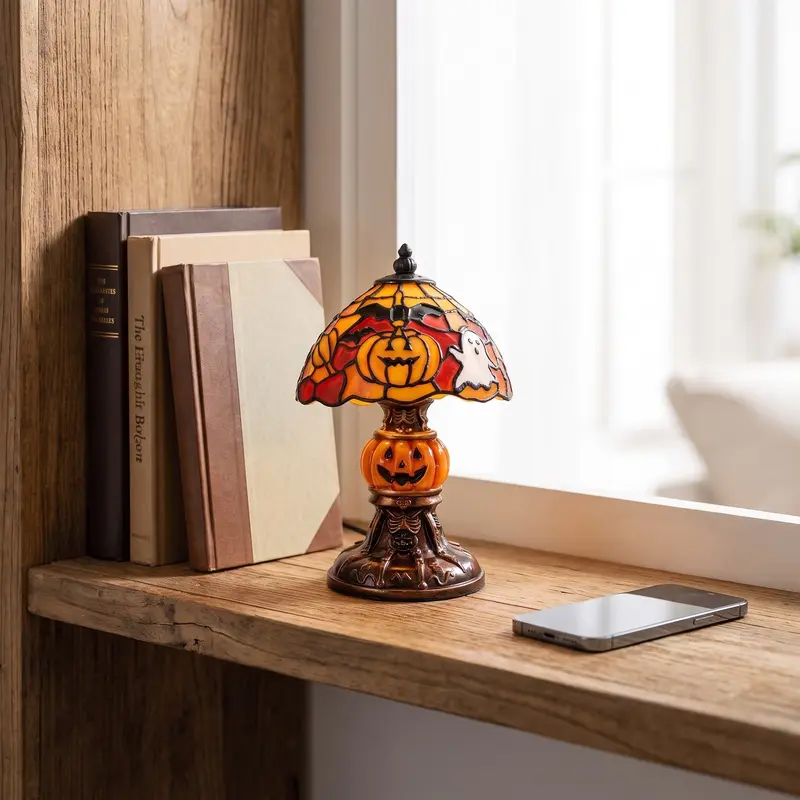 🎃 Vintage-style pumpkin and bat pattern Halloween table lamp🎃