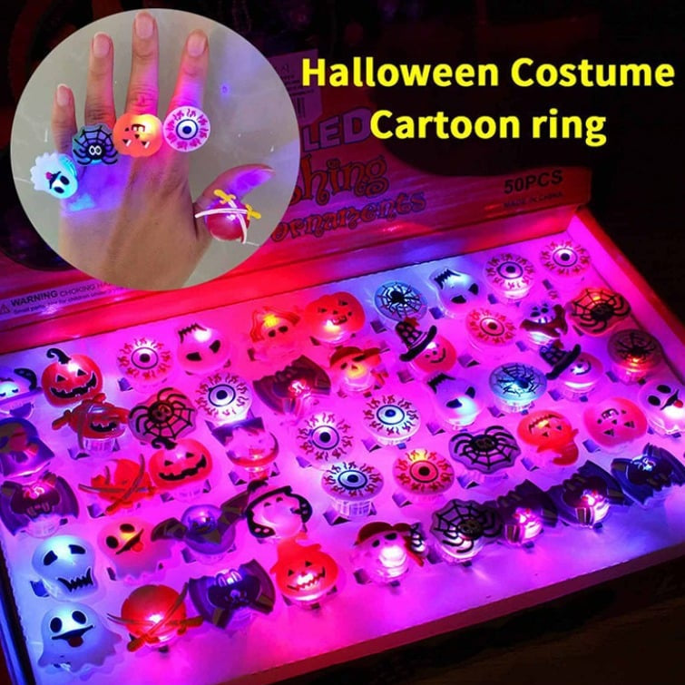 🔥🎃Spooky Season Hot Sale 50% OFF:＄19.99‼️✨LED Light Halloween Glowing Ring 💍| Flashing Light‑Up Party Favor for Halloween Night👻