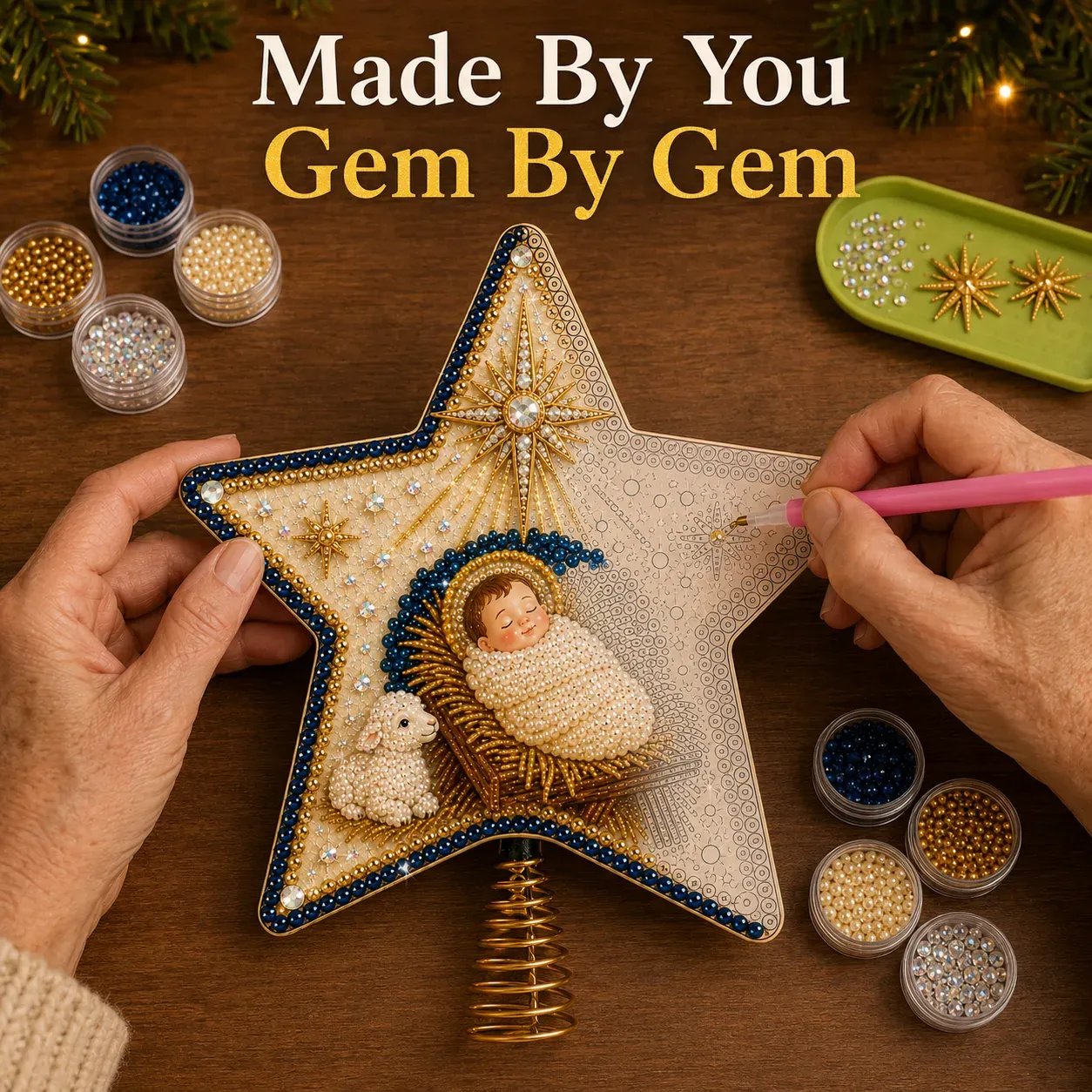 🔥LAST DAY 69% OFF - ⭐ Handcrafted  Pearl Diamond Art Tree Topper Kit