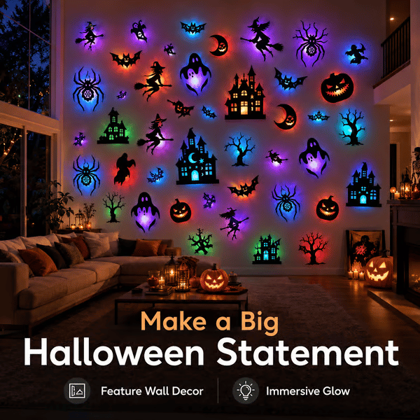 🎃 Halloween LED Silhouette Wall Light Stickers – Spooky Glow Made Easy! 👻✨