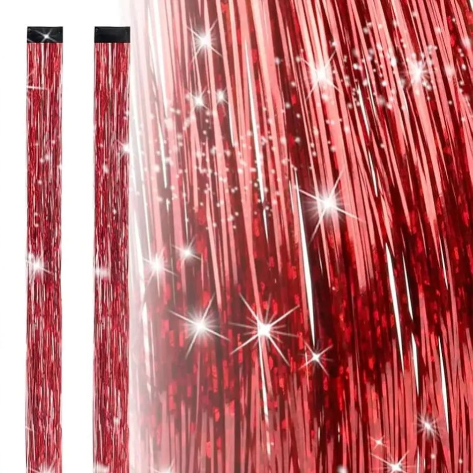 19.7 Inch Clip In Hair Fairy Tinsel Kit Clips Clip On Glitter Hair Tinsel Extensions 10 Colors