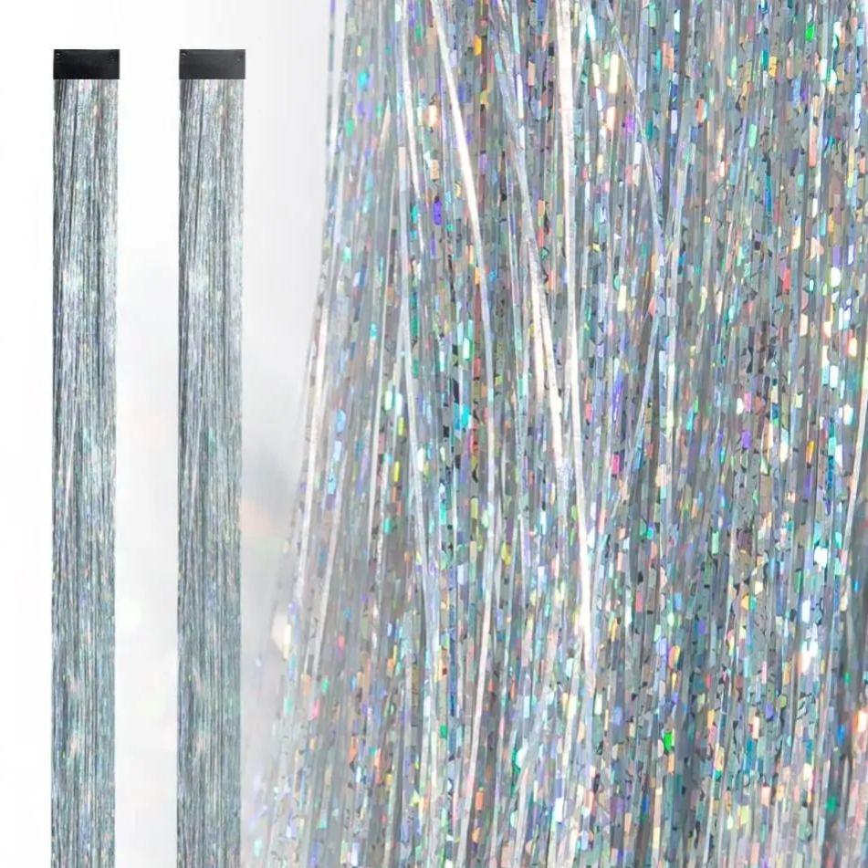 19.7 Inch Clip In Hair Fairy Tinsel Kit Clips Clip On Glitter Hair Tinsel Extensions 10 Colors