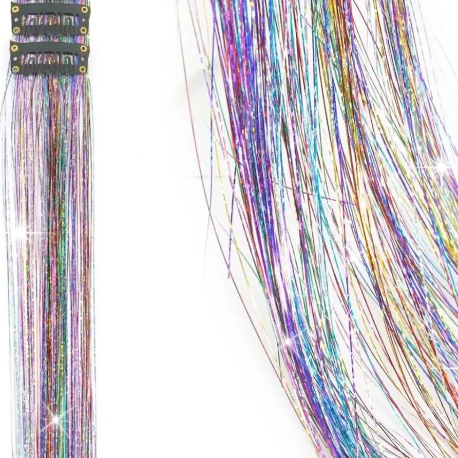 19.7 Inch Clip In Hair Fairy Tinsel Kit Clips Clip On Glitter Hair Tinsel Extensions 10 Colors