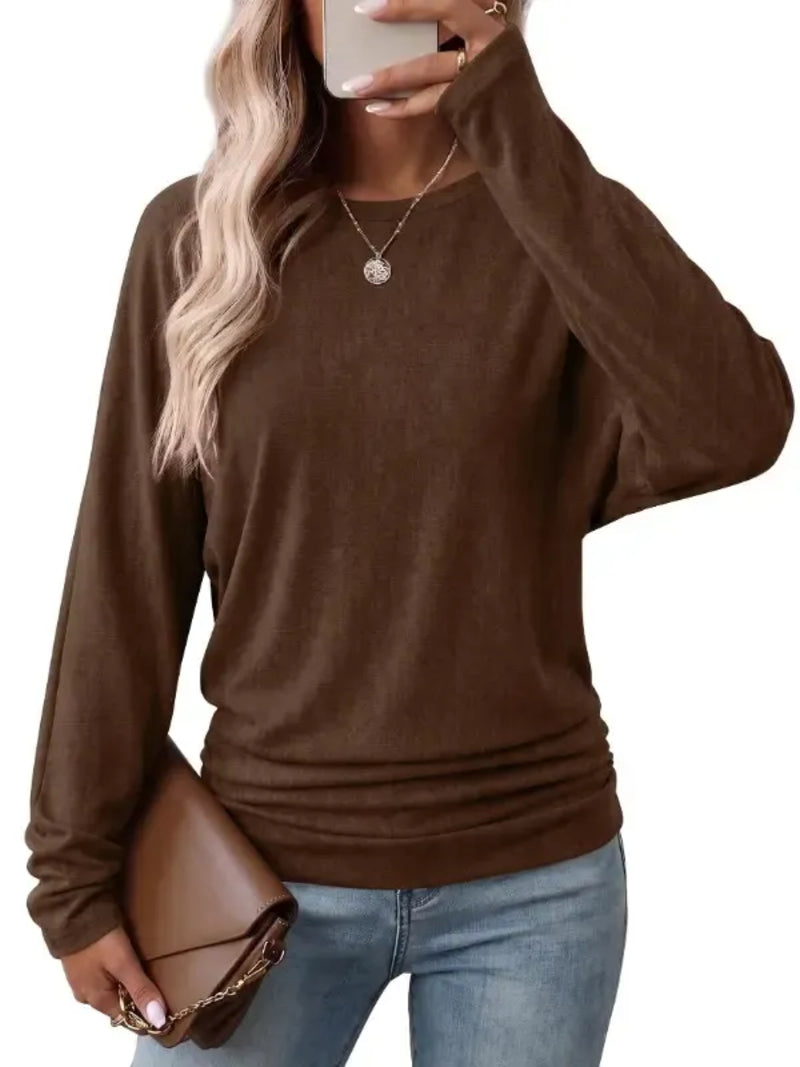 🔥 Last Day 49% OFF  👚 Womens Long Sleeve Shirts Ruched Hem Fall Tops Lightweight Sweaters