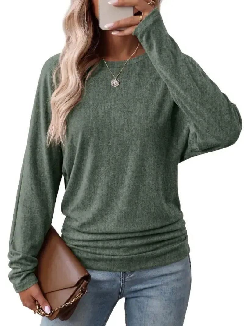 🔥 Last Day 49% OFF  👚 Womens Long Sleeve Shirts Ruched Hem Fall Tops Lightweight Sweaters