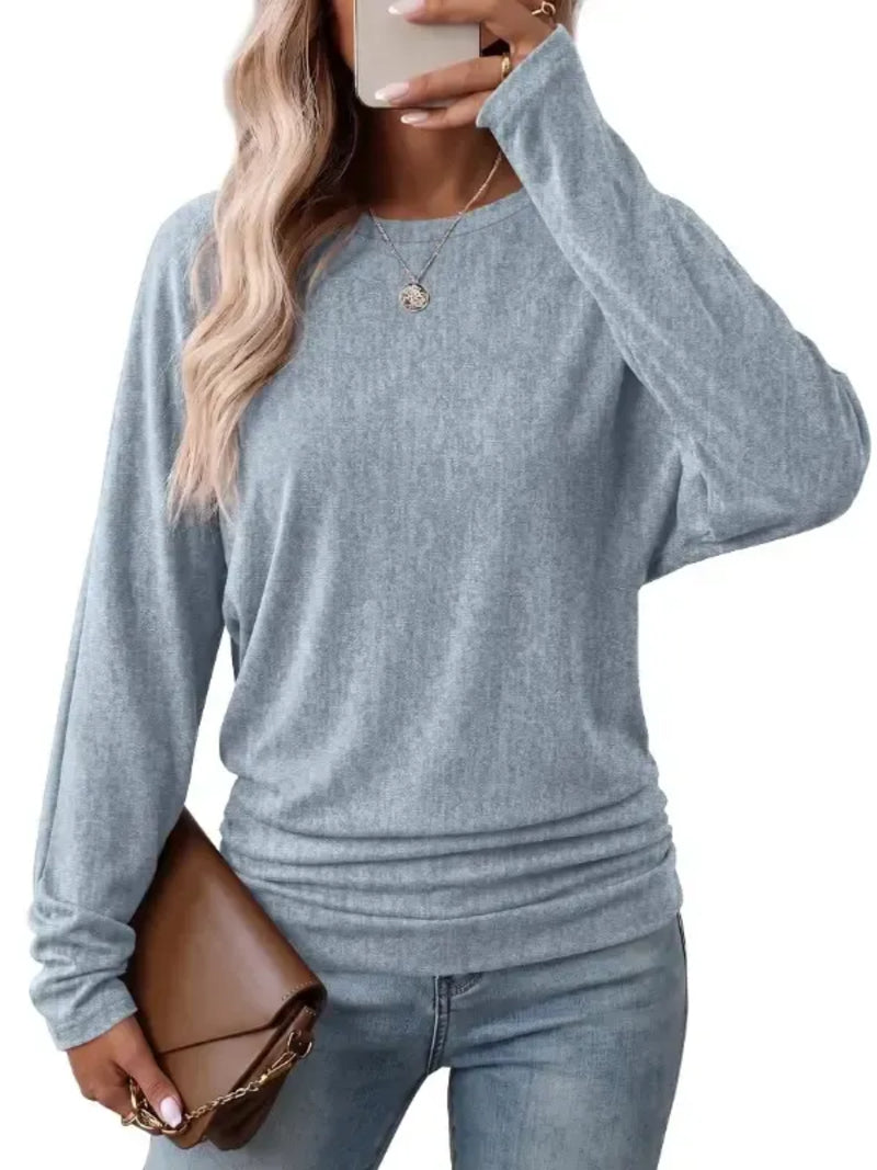 🔥 Last Day 49% OFF  👚 Womens Long Sleeve Shirts Ruched Hem Fall Tops Lightweight Sweaters