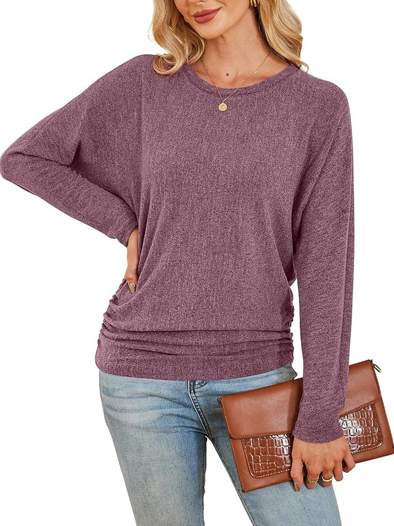 🔥 Last Day 49% OFF  👚 Womens Long Sleeve Shirts Ruched Hem Fall Tops Lightweight Sweaters