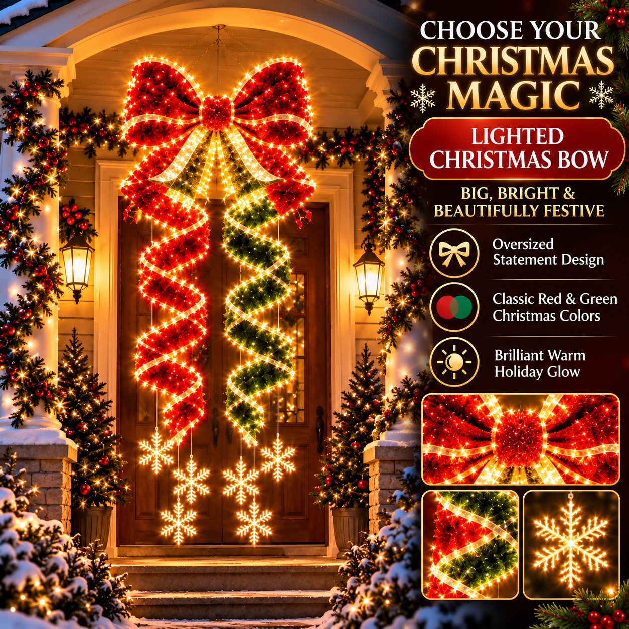 ✨Last Day 49% OFF 🎀✨Giant Lighted Christmas Bow Hanging Decoration