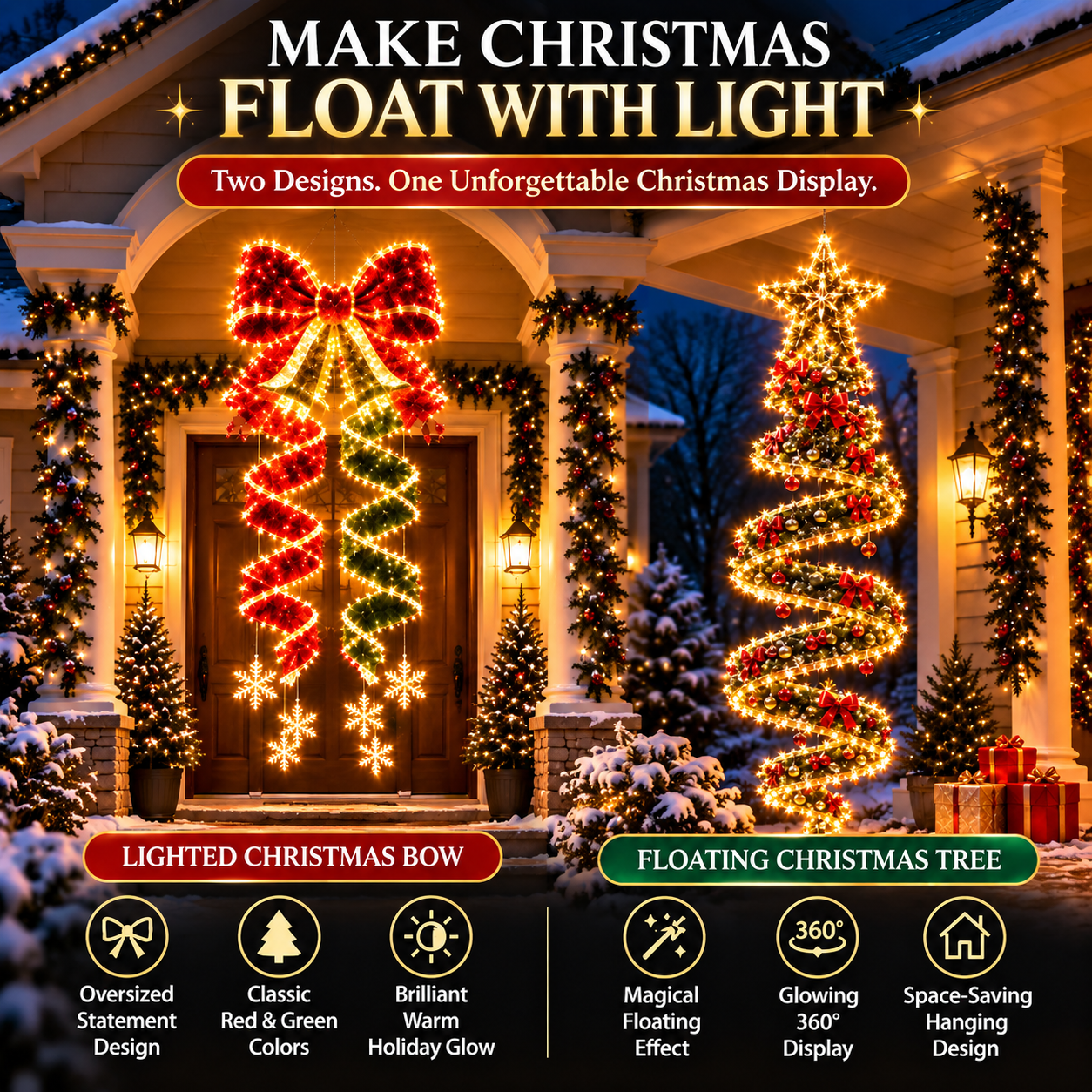 ✨Last Day 49% OFF 🎀✨Giant Lighted Christmas Bow Hanging Decoration
