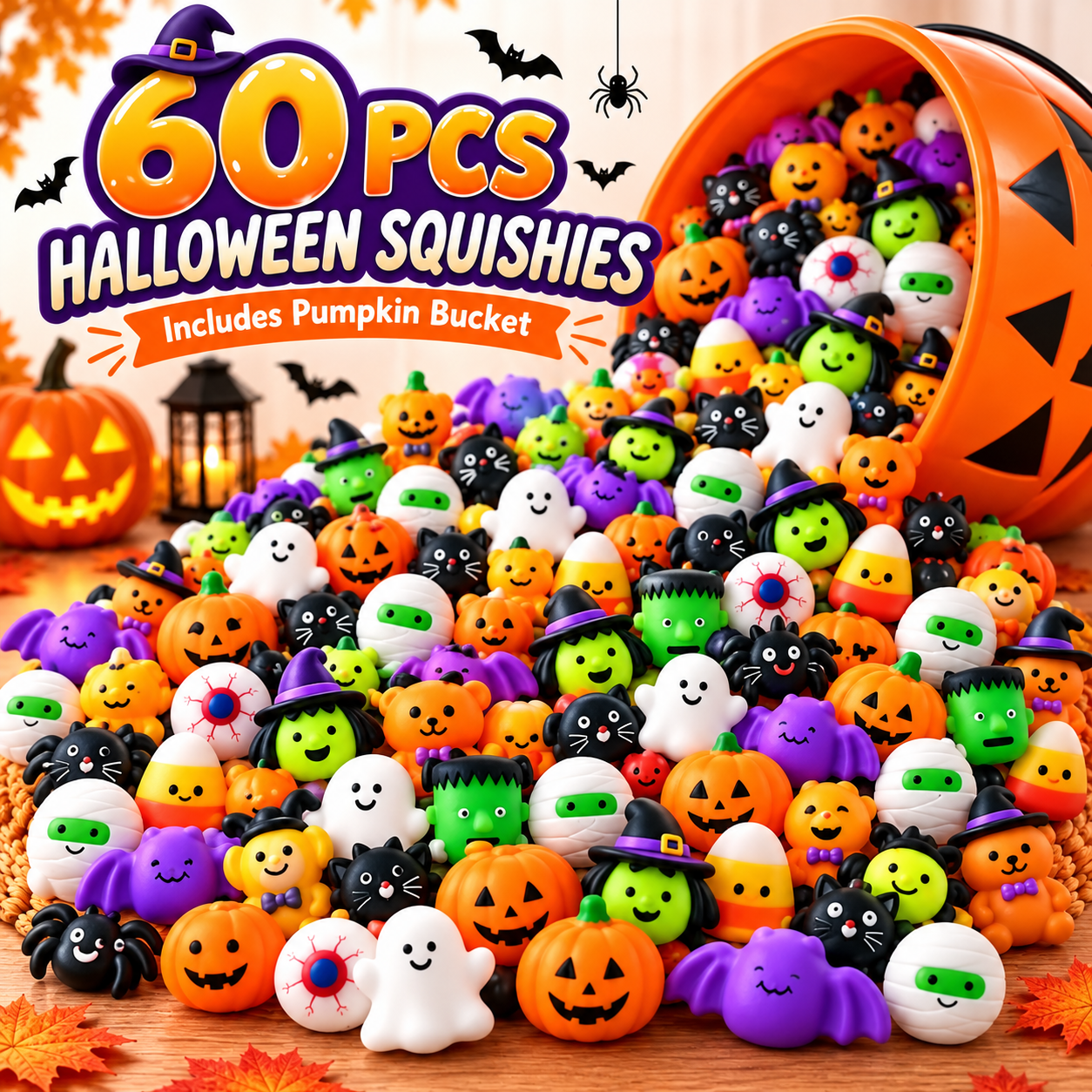 🔥Last Day 70% OFF - 🎃 30PCS Halloween Mochi Squishy Toys with Pumpkin Buckets