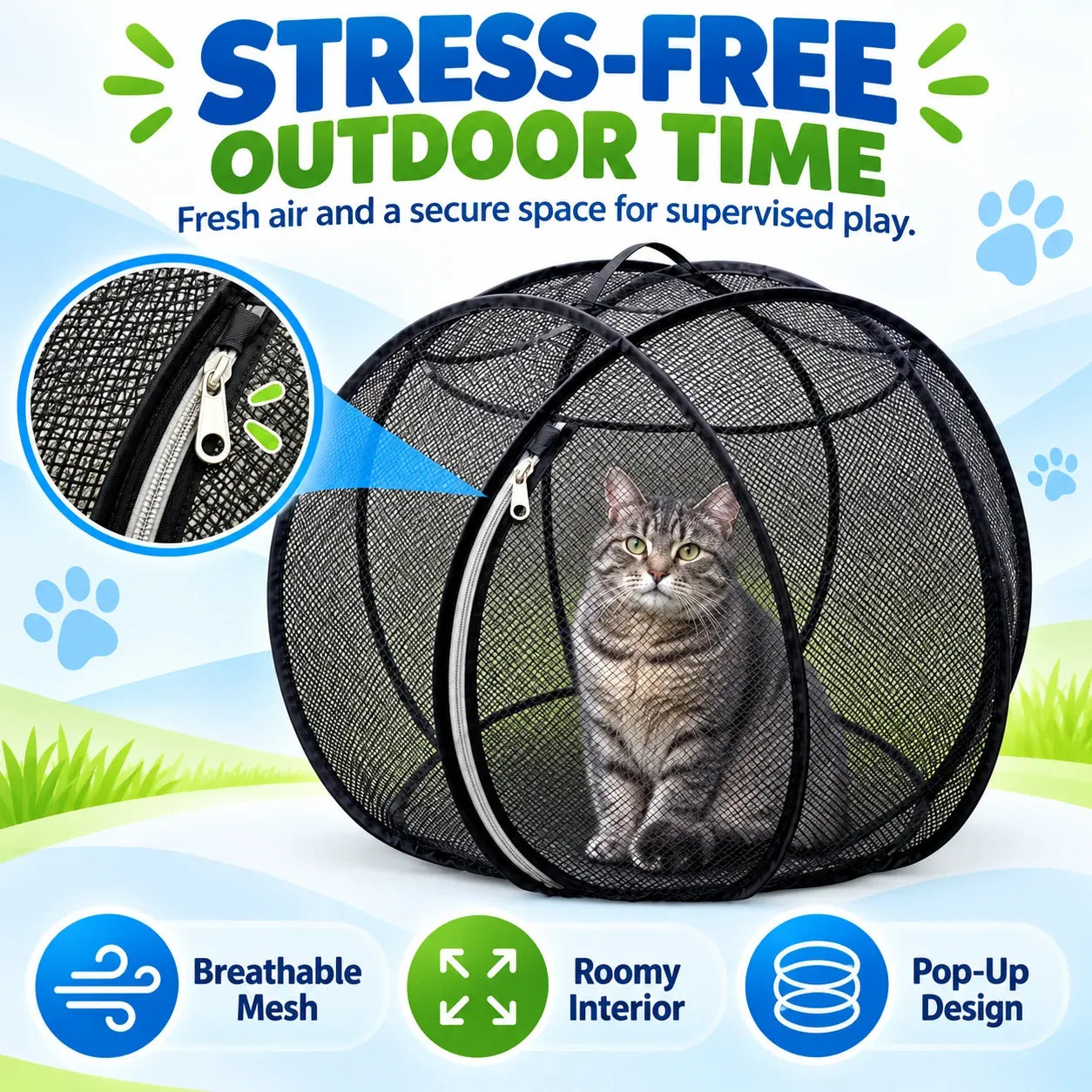 🔥 Last Day 49% OFF – 🐱 Pop Up Cat Playpen | 32-Inch Breathable Mesh Enclosure for Indoor & Outdoor Use 🌿