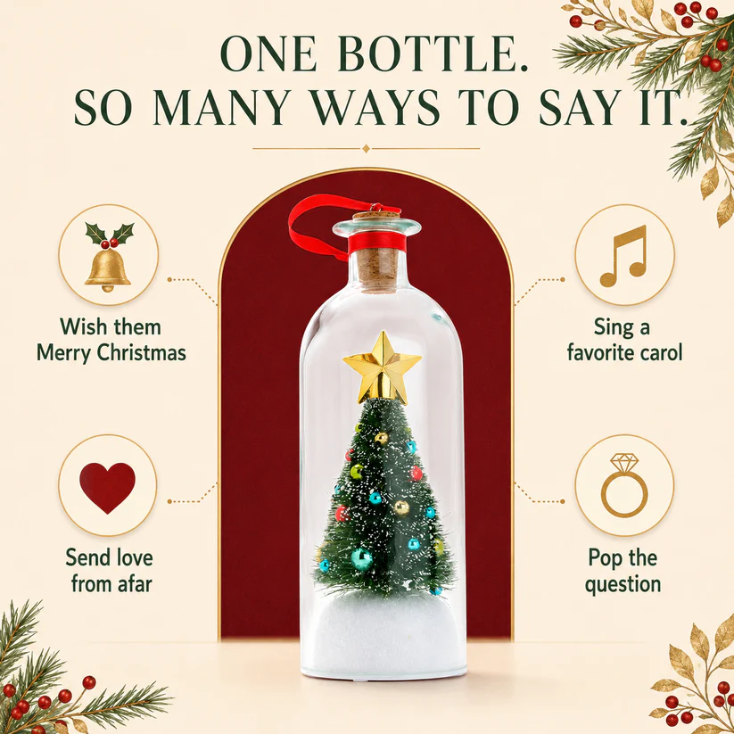 Recordable Christmas Message Glas Bottle with Christmas Tree