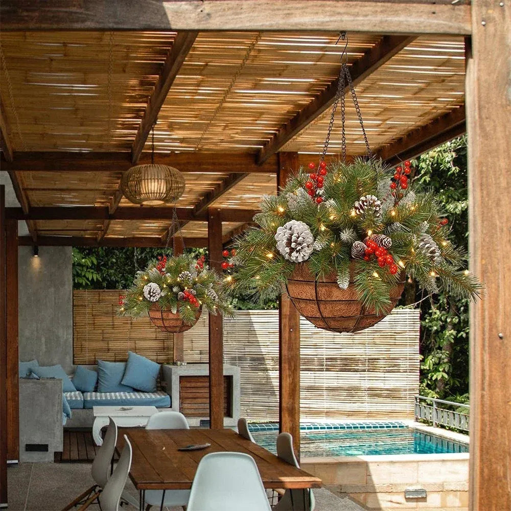 🔥60% OFF 🎄Christmas Hot Sale🏆Pre-Lit Artificial Christmas Hanging Basket（📦Buy 2 Free Shipping）