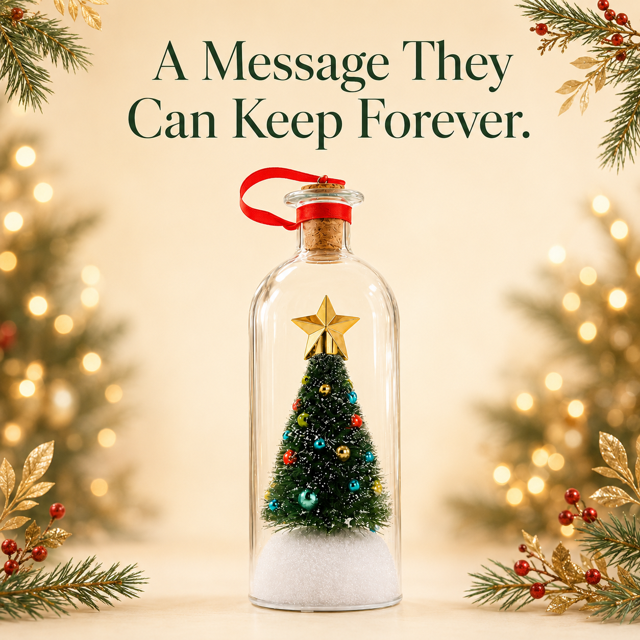 Recordable Christmas Message Glas Bottle with Christmas Tree