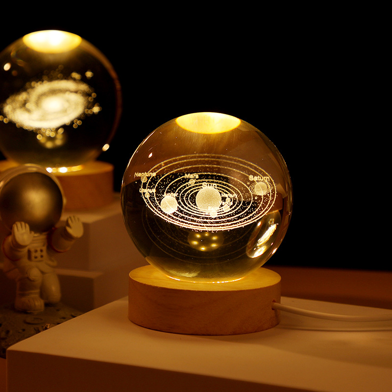 3D Crystal Ball Night Lamp Monochrome Clear With Wood Base