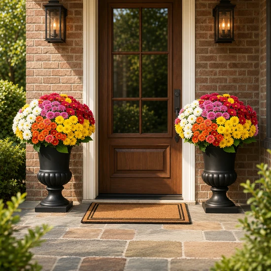 🌼Artificial Outdoor Sunset Mums Flowers - UV resistant, Waterproof, Windproof