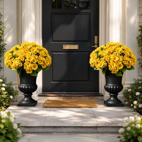 🌼Artificial Outdoor Sunset Mums Flowers - UV resistant, Waterproof, Windproof