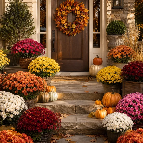 🌼Artificial Outdoor Sunset Mums Flowers - UV resistant, Waterproof, Windproof