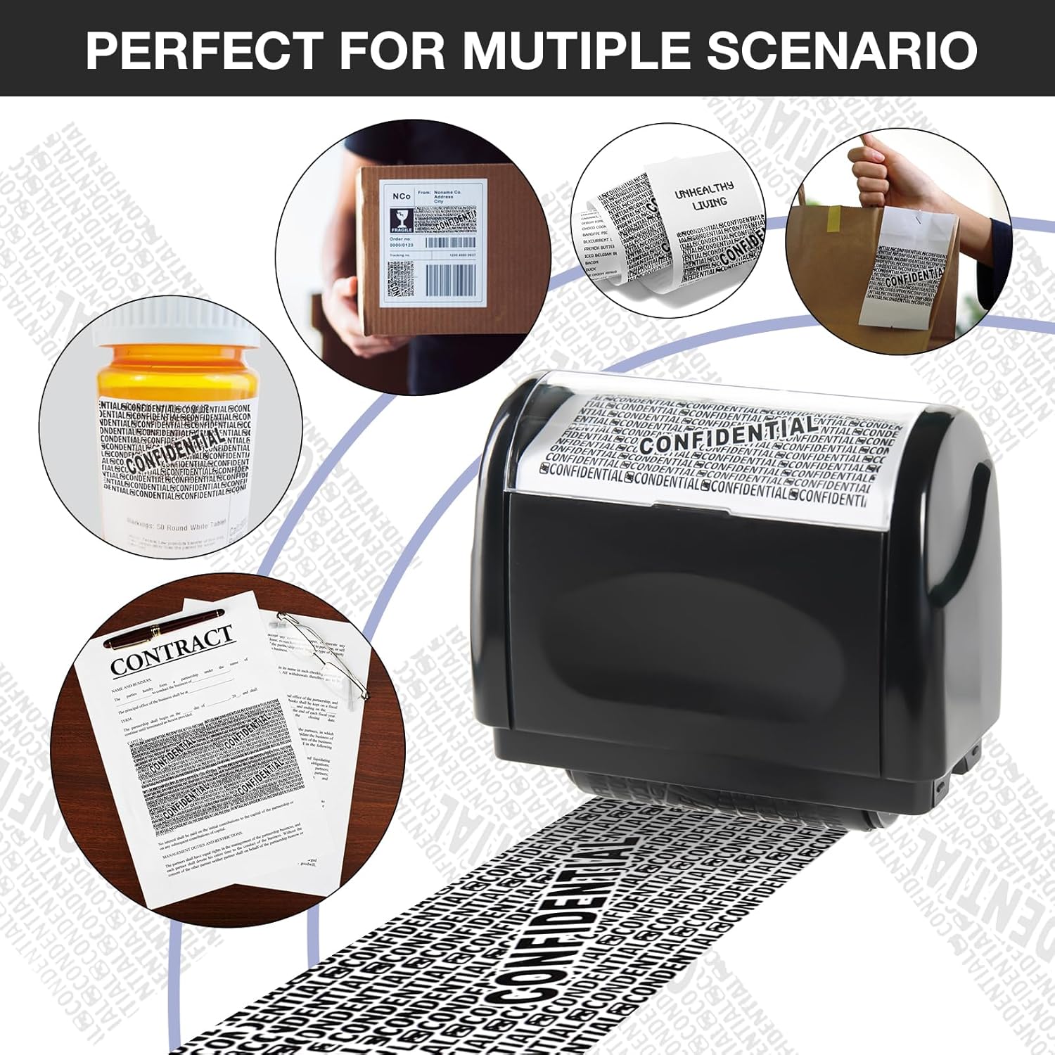 🔥🔥Privacy Protection Roller Stamp | Address & Billing Info Blocker, 100m Durable Roll for Home & Office Mailing