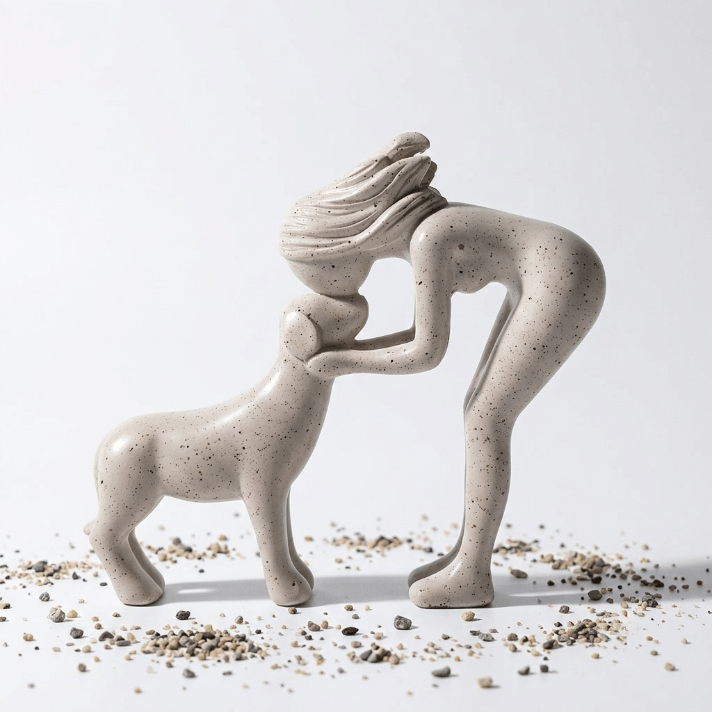 Handmade Abstract Person and Dog Figurine 🐕❤️ Sandstone Keepsake Celebrating Pet Bond