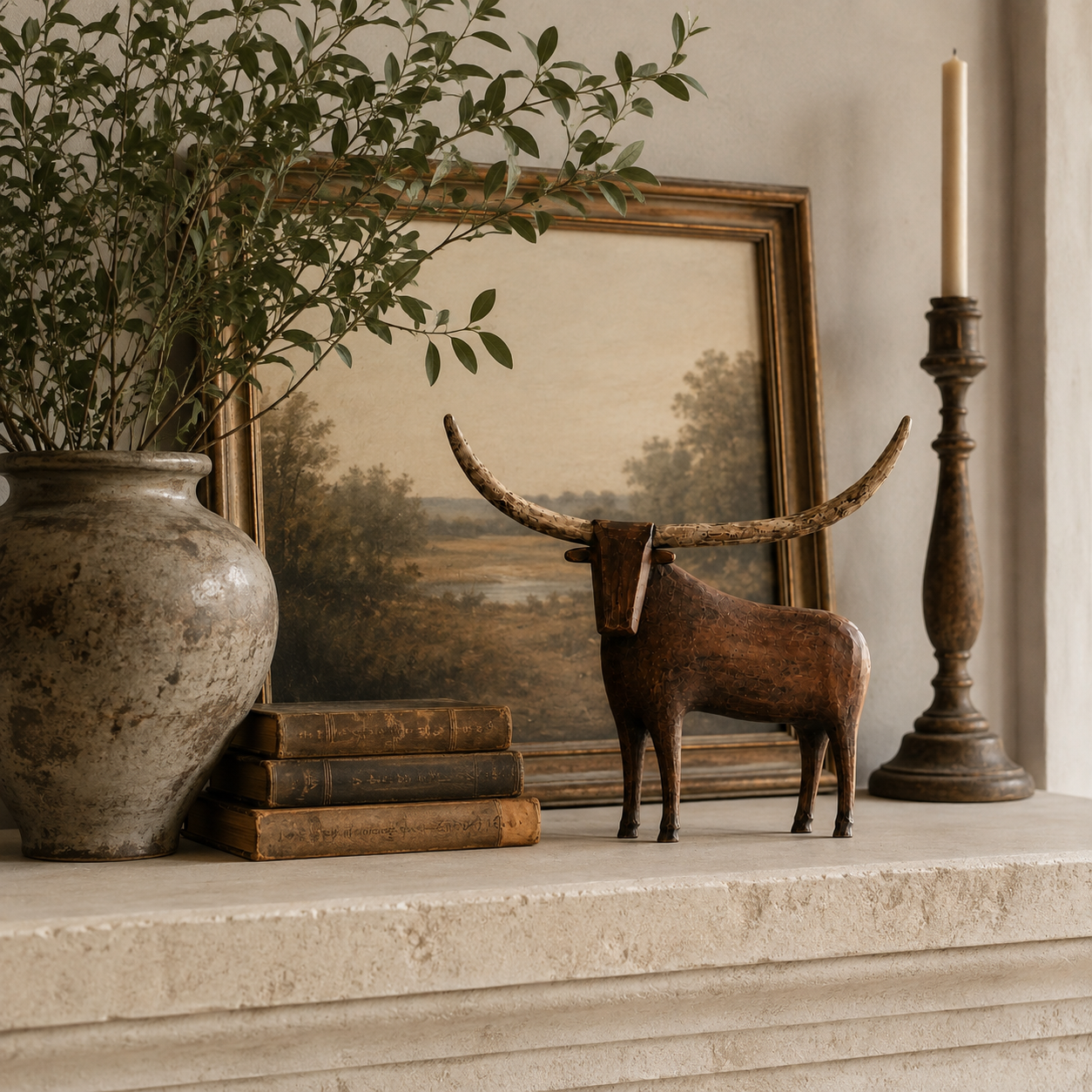 Vintage Longhorn Bull Sculpture