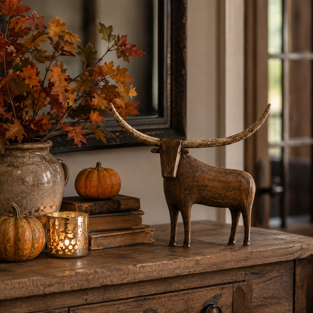 Vintage Longhorn Bull Sculpture