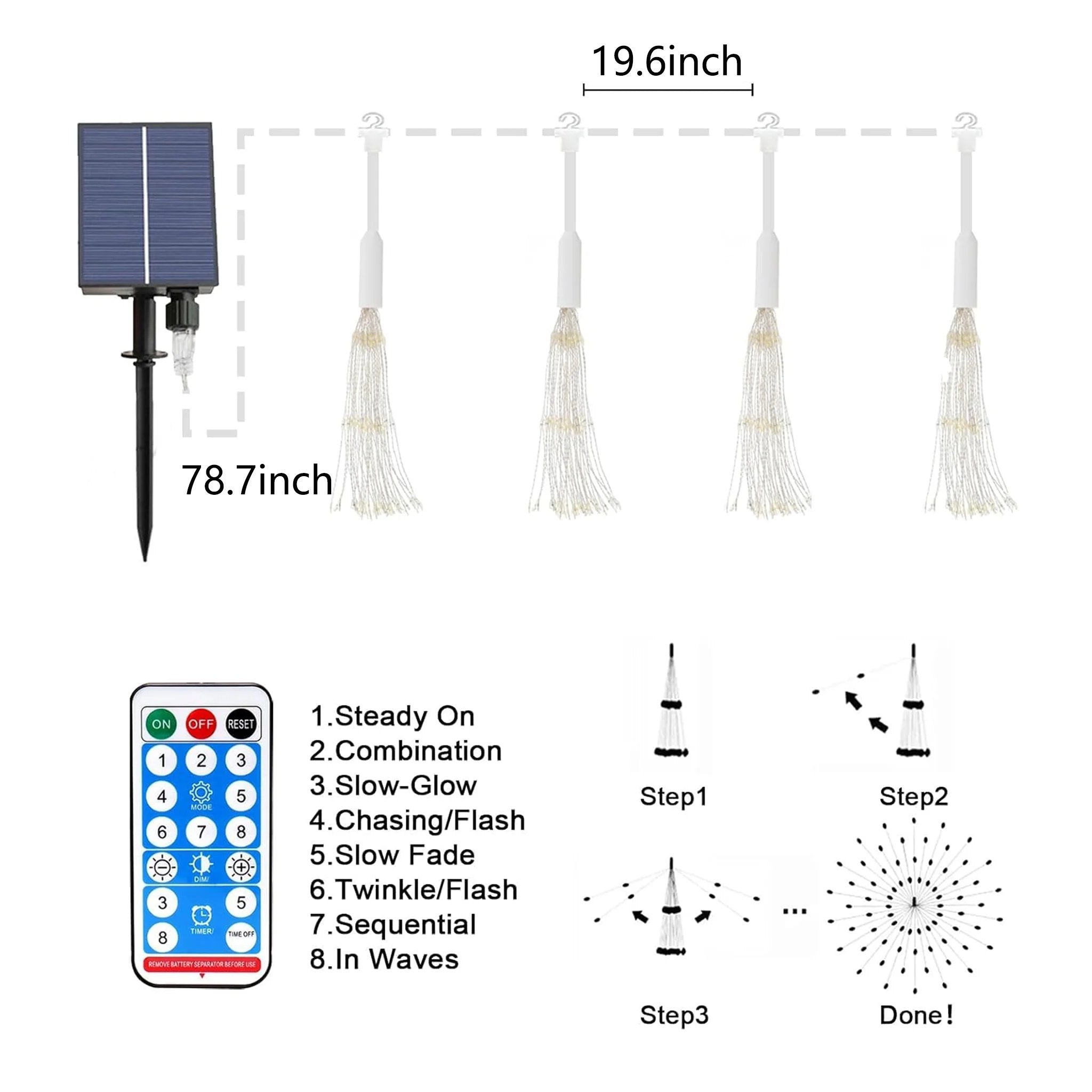 🎆 4-Pack Solar Fireworks Lights — 480 LEDs IP65 Waterproof Outdoor Garden Lights 💦