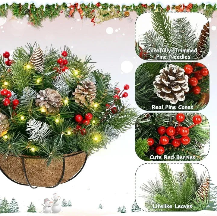 🔥60% OFF 🎄Christmas Hot Sale🏆Pre-Lit Artificial Christmas Hanging Basket（📦Buy 2 Free Shipping）