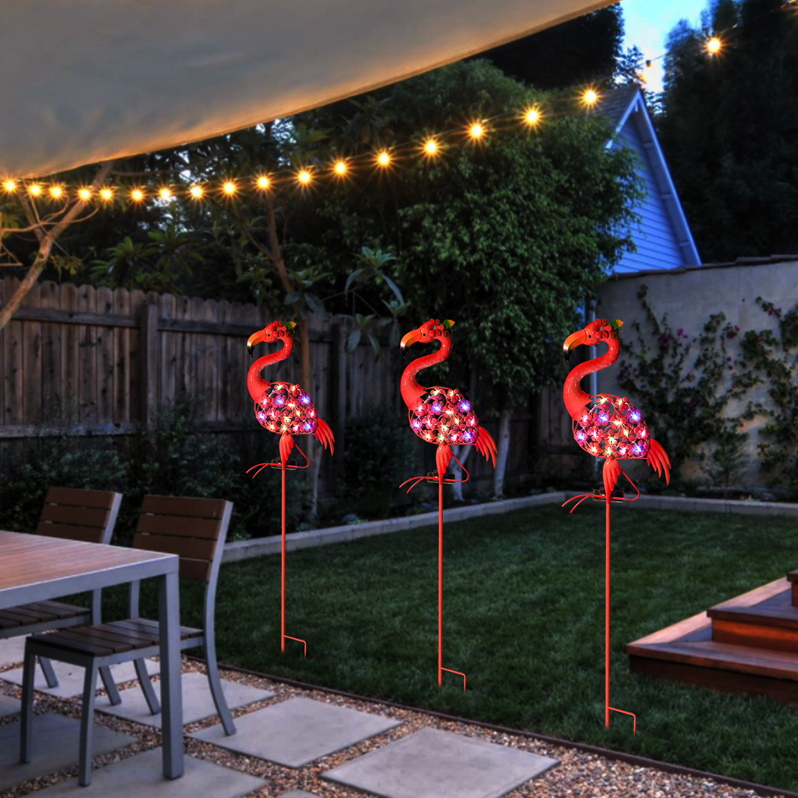 Flamingo Solar Light | Metal Art | Hand Painted Art