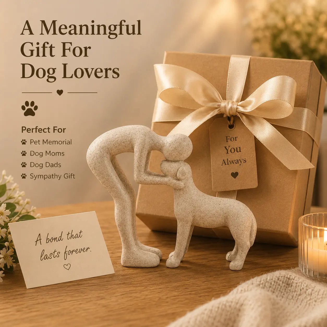 Handmade Abstract Person and Dog Figurine 🐕❤️ Sandstone Keepsake Celebrating Pet Bond