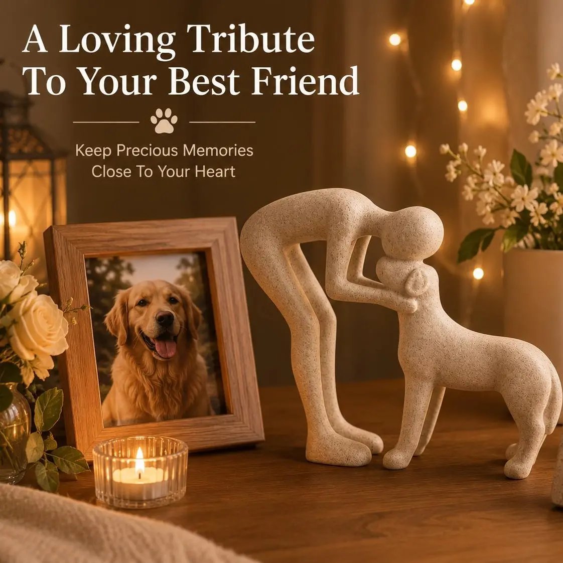 Handmade Abstract Person and Dog Figurine 🐕❤️ Sandstone Keepsake Celebrating Pet Bond
