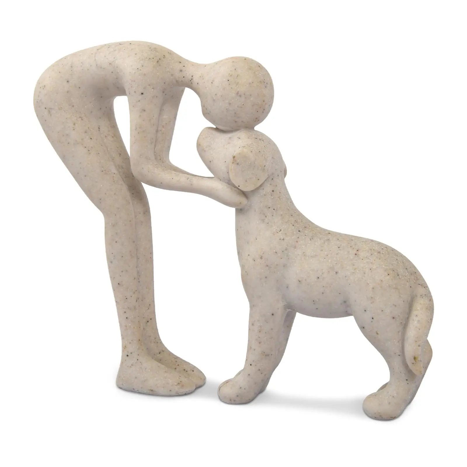 Handmade Abstract Person and Dog Figurine 🐕❤️ Sandstone Keepsake Celebrating Pet Bond