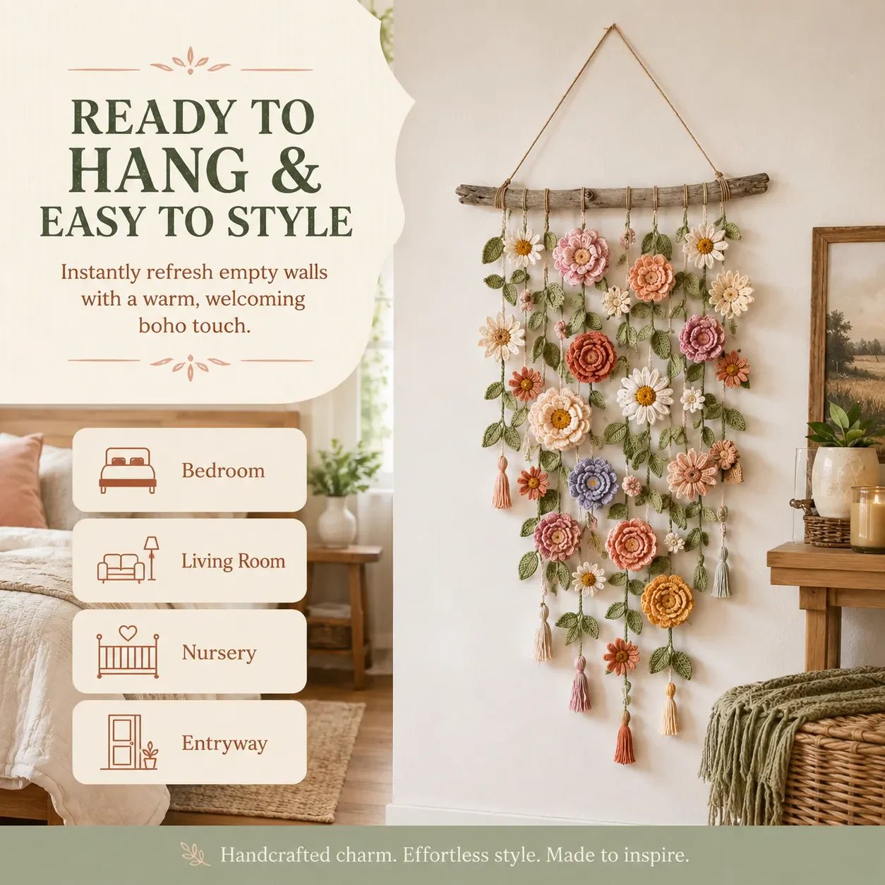 💮Crochet Flower Wall Hanging Decor🖼️