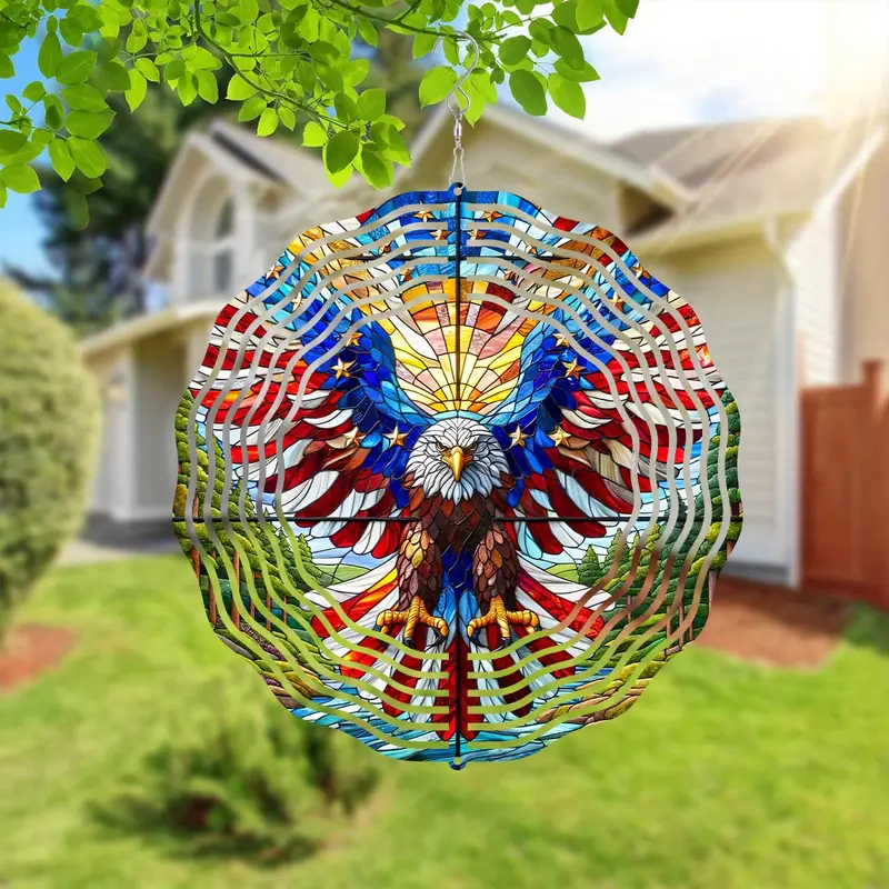 Patriotic Eagle Wind Spinner – 10" Metal Hanging Kinetic 3D Decoration