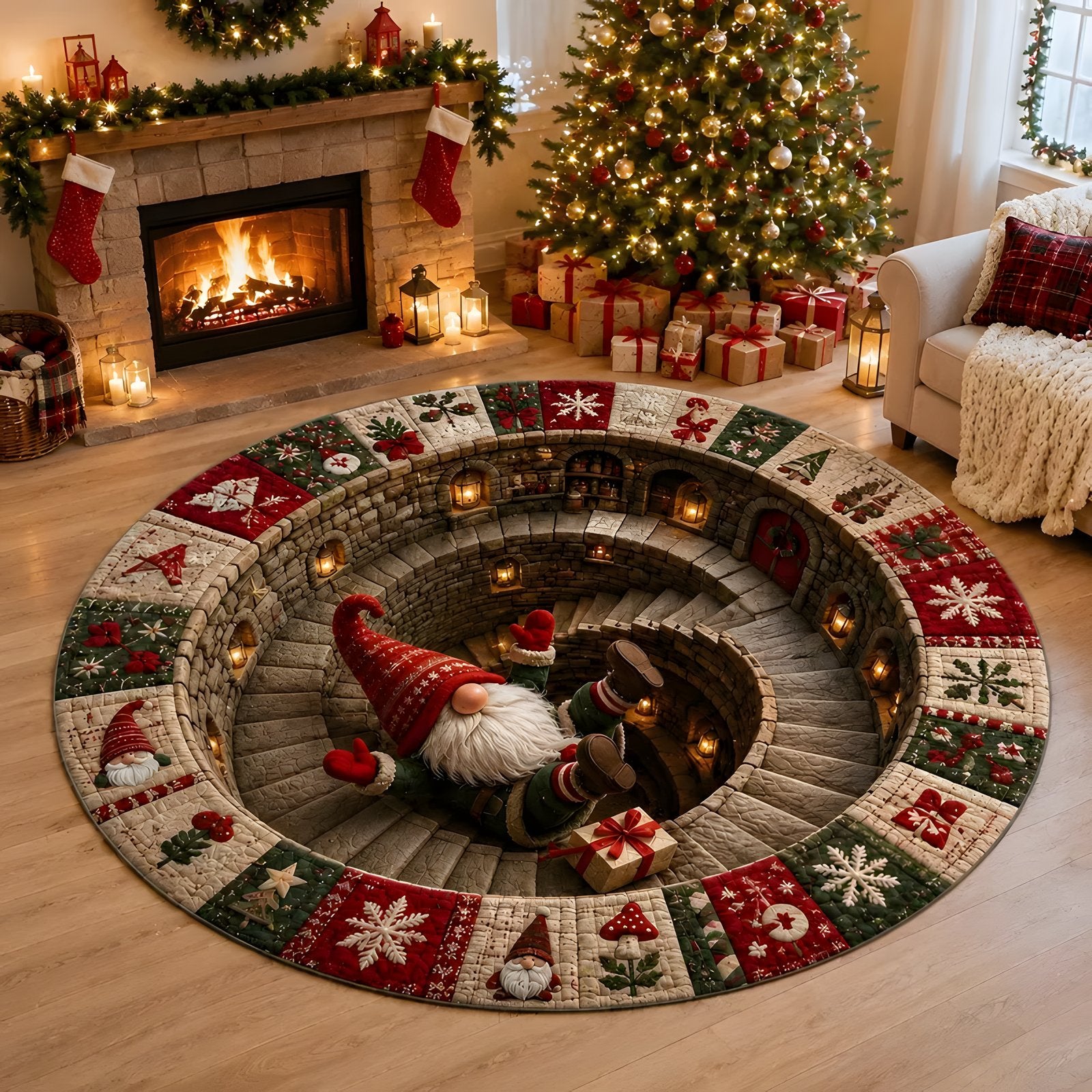 3D Santa Christmas Illusion Rug — Holiday Floor Decor