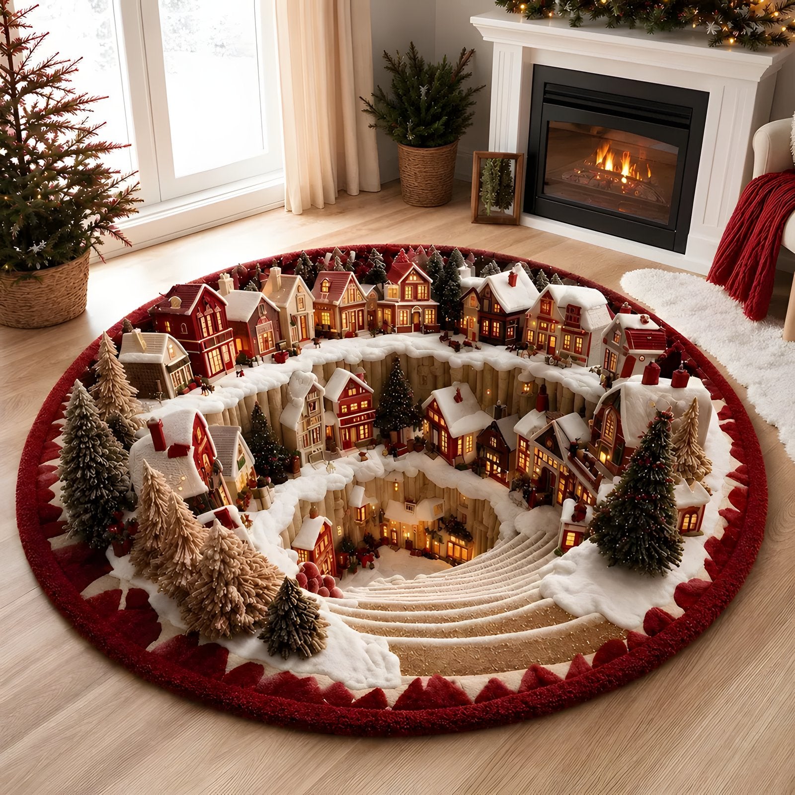 3D Santa Christmas Illusion Rug — Holiday Floor Decor
