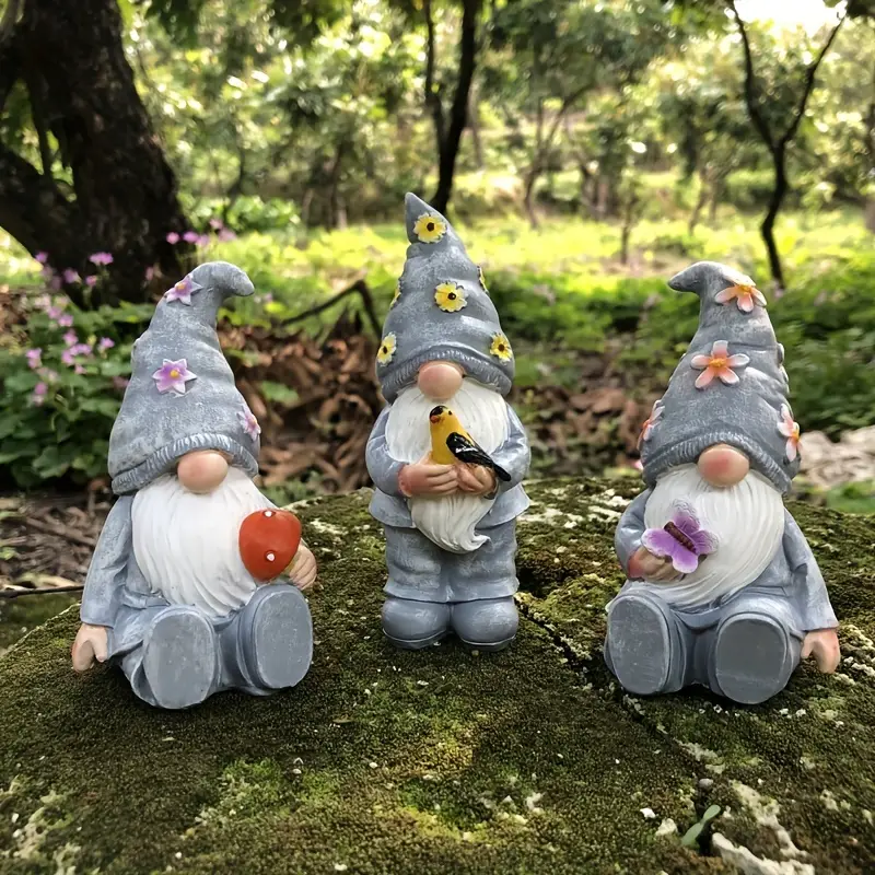 🌟 Title: 3-Piece Resin Gnome Garden Statue – American Rustic Style, Weatherproof Design for Indoor/Outdoor Use