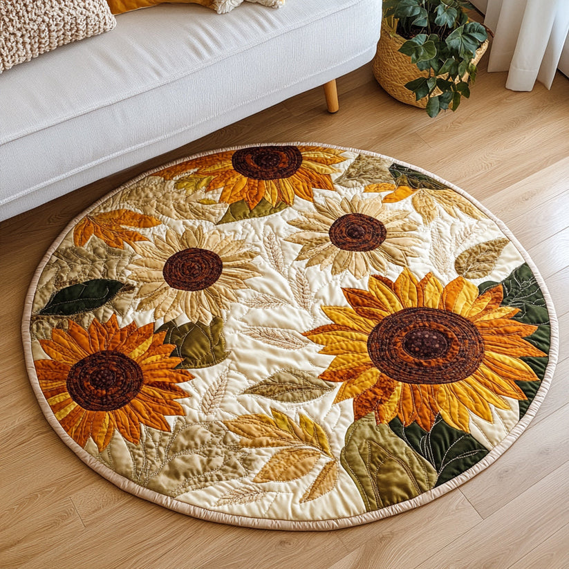 Abundant sunflowers quilted round mat